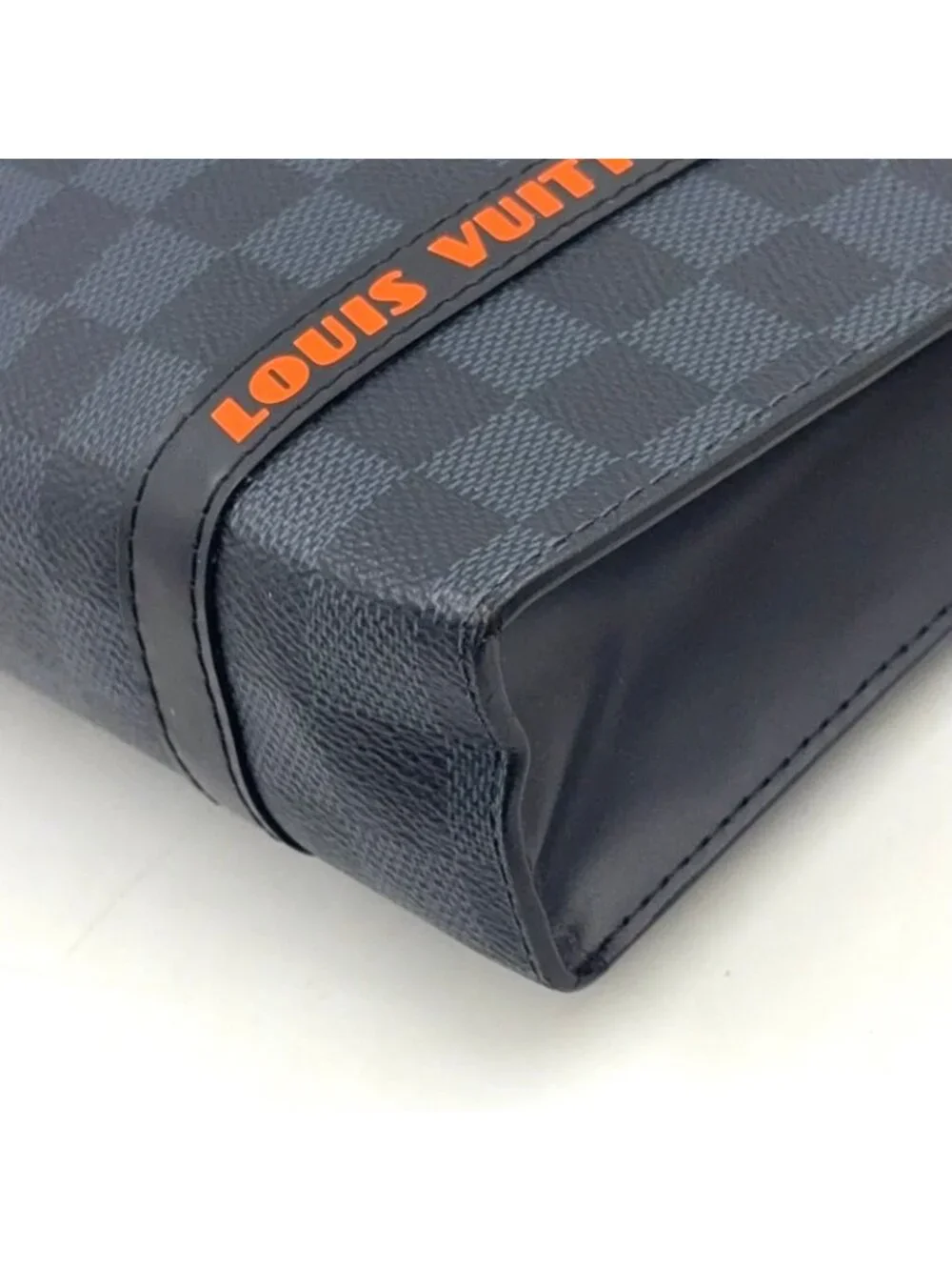 Louis Vuitton Pochette Voyage MM Damier Cobalt Leather Orange Navy Black Clutch